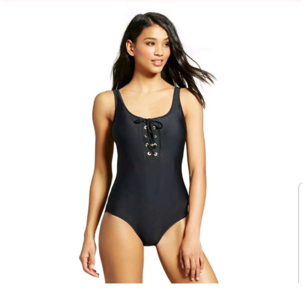 Moschino Black Lace-Up One Piece Swimsuit